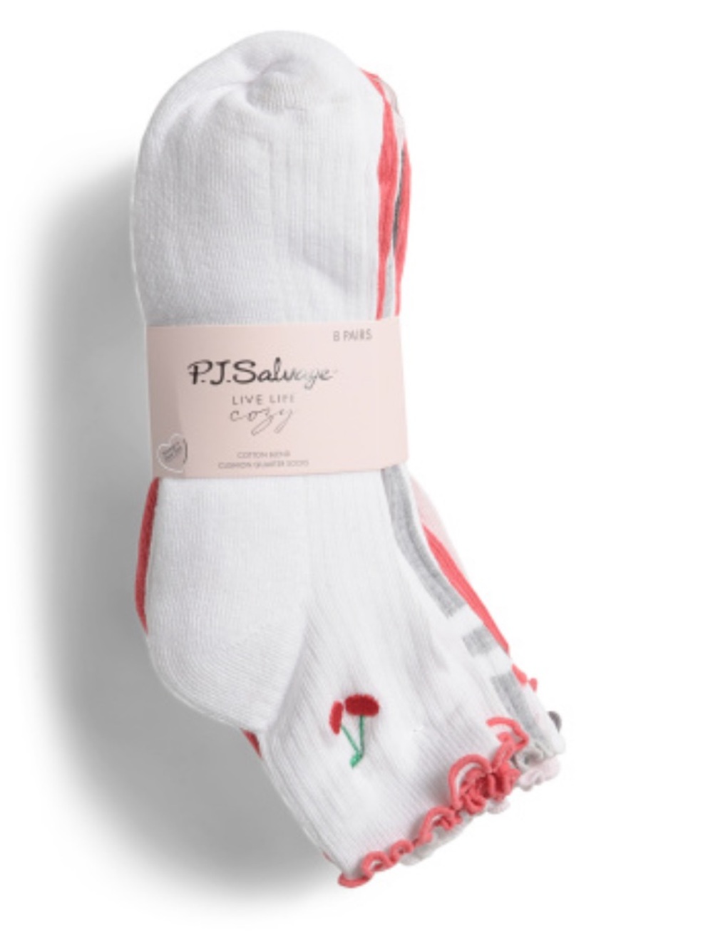 NWT P.J. Salvage 8 pack Cherry Half Cushion Lettuce Edge Anklet Socks